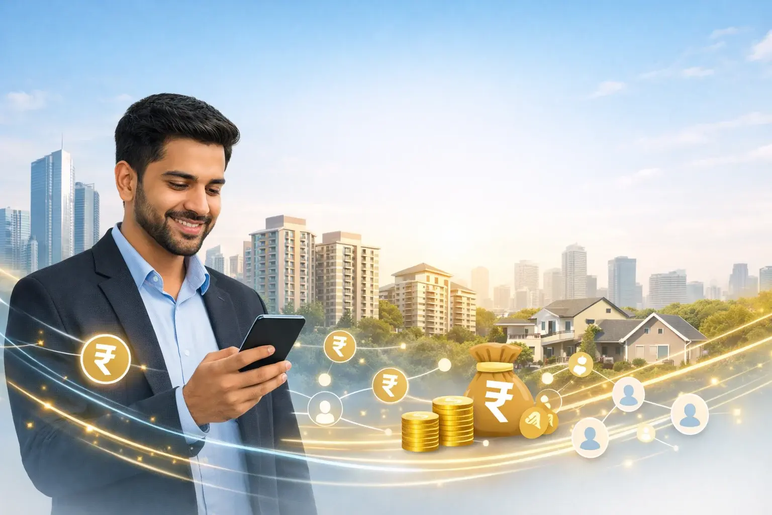 Young Indian woman earning money online through real estate referral income